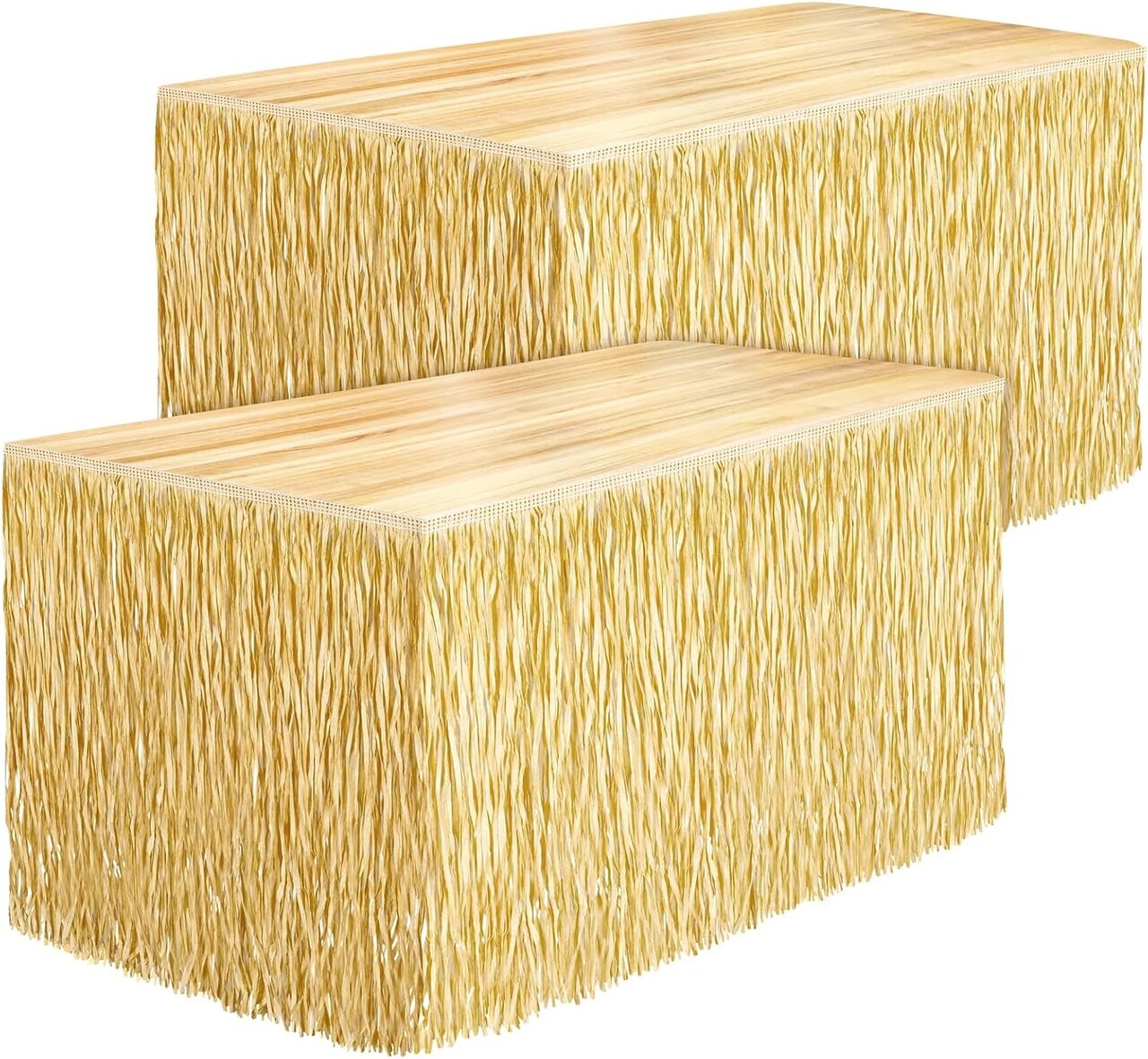 2 Packs Luau Grass Table Skirt Fringe Straw Grass Skirt 108 x 30 Inch Hibiscus Hawaiian Table Skirts Rectangle Tropical Luau Party Decorations for Hawaiian Luau Decorations